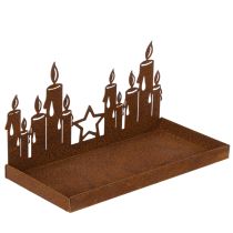 Product Metal lantern with glass insert, rusted metal finish, decorative candle holder, 21.5cm