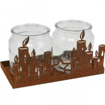 Product Lantern metal glass insert patina decorative candles 21.5cm