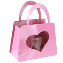 Product Lantern metal bag with glass insert pink heart H26cm