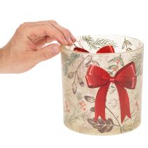 Product Glass Candle Holder with Red Bow and Winter Branches, 15cm