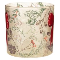 Product Glass Candle Holder with Red Bow and Winter Branches, 15cm