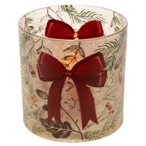 Product Glass Candle Holder with Red Bow and Winter Branches, 15cm