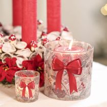 Product Glass Candle Holder with Red Bow and Winter Branches, 15cm