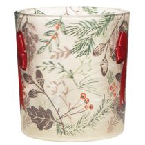 Product Glass Candle Holder with Red Bow and Christmas Branches 8cm Set of 2