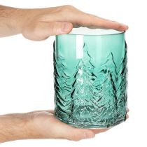 Product Glass Lantern with Pine Tree Relief Design, 16cm, Turquoise Green, Indoor Festive Decoration