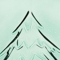 Product Glass Lantern with Pine Tree Relief Design, 16cm, Turquoise Green, Indoor Festive Decoration