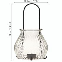 Product Lantern tealight holder glass metal clear black Ø14.5cm