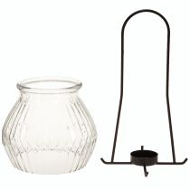 Product Lantern tealight holder glass metal clear black Ø14.5cm