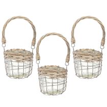 Product Lantern tealight holder glass metal willow Ø10.5cm 3pcs