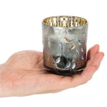 Product Glass Tealight Holders with Bird and Snowflake Design, Gold Interior, 8cm, Set of 2