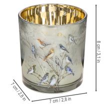 Product Glass Tealight Holders with Bird and Snowflake Design, Gold Interior, 8cm, Set of 2