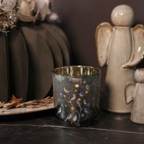 Product Glass Tealight Holders with Bird and Snowflake Design, Gold Interior, 8cm, Set of 2