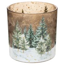 Product Glass Lantern with Winter Forest Design, 15cm, Multicolour, Indoor Tealight Holder