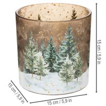 Product Glass Lantern with Winter Forest Design, 15cm, Multicolour, Indoor Tealight Holder