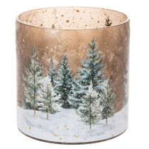 Product Glass Candle Holder with Winter Forest Design, 20cm