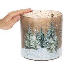 Product Glass Candle Holder with Winter Forest Design, 20cm