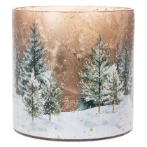 Product Glass Candle Holder with Winter Forest Design, 20cm
