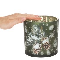 Product Glass Candle Holder with Pinecone and Snowflake Design, 15cm