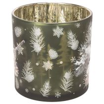 Product Glass Candle Holder with Pinecone and Snowflake Design, 15cm