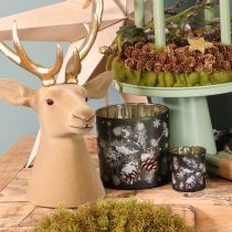 Product Glass Candle Holder with Pinecone and Snowflake Design, 15cm