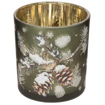 Product Glass Candle Holder with Winter Pine Motif, 8cm, Set of 2