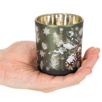 Product Glass Candle Holder with Winter Pine Motif, 8cm, Set of 2