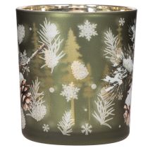 Product Glass Candle Holder with Winter Pine Motif, 8cm, Set of 2