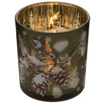 Product Glass Candle Holder with Winter Pine Motif, 8cm, Set of 2