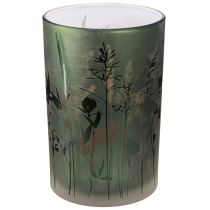 Product Lantern made of white glass with green meadow motif H18cm