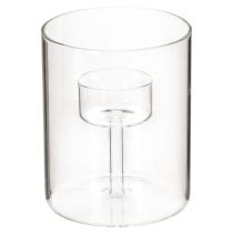 Product Glass Candle Holder with Elevated Tealight Position, 11cm, Set of 2