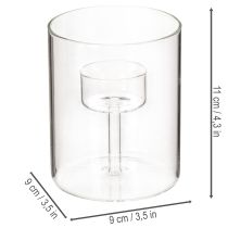 Product Glass Tealight Holder with Elevated Candle Stand, Transparent, 11cm