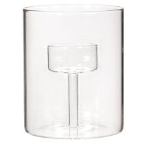 Product Glass Tealight Holder with Elevated Candle Stand, Transparent, 11cm