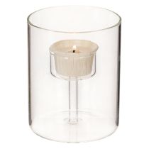 Product Glass Tealight Holder with Elevated Candle Stand, Transparent, 11cm