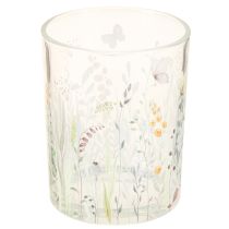 Product Decorative glass lantern with butterfly meadow motif for stylish home accents, 18cm, 2 pieces