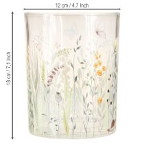 Product Decorative glass lantern with butterfly meadow motif for stylish home accents, 18cm, 2 pieces