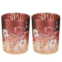 Product Decorative glass lantern with floral design for elegant home accents, 12.5cm, 2 pieces