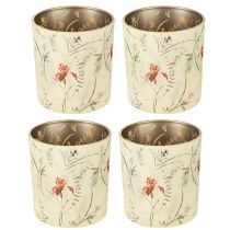 Product Decorative glass lantern with floral motif for atmospheric home accents, 8cm, 4 pieces.