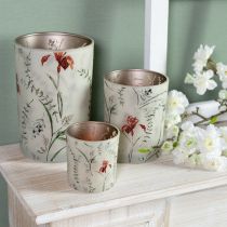 Product Decorative glass lantern with floral motif for atmospheric home accents, 8cm, 4 pieces.