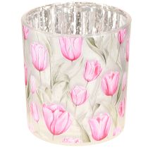 Product Decorative glass lantern with tulip design for springtime home accents, 8cm, 4 pieces.