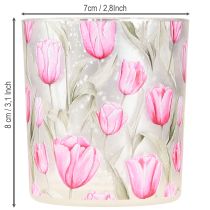 Product Decorative glass lantern with tulip design for springtime home accents, 8cm, 4 pieces.