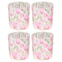 Product Decorative glass lantern with tulip design for springtime home accents, 8cm, 4 pieces.