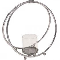 Product Lantern metal candle holder silver glass Ø33cm