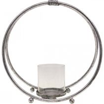 Product Lantern metal candle holder silver glass Ø33cm