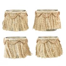 Product Lantern glass fringes macrame cream boho Ø9.5cm 4pcs