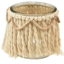 Product Lantern glass fringes macrame cream boho Ø9.5cm 4pcs