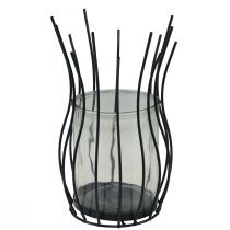 Product Lantern glass metal decoration black goblet Ø17cm H27cm