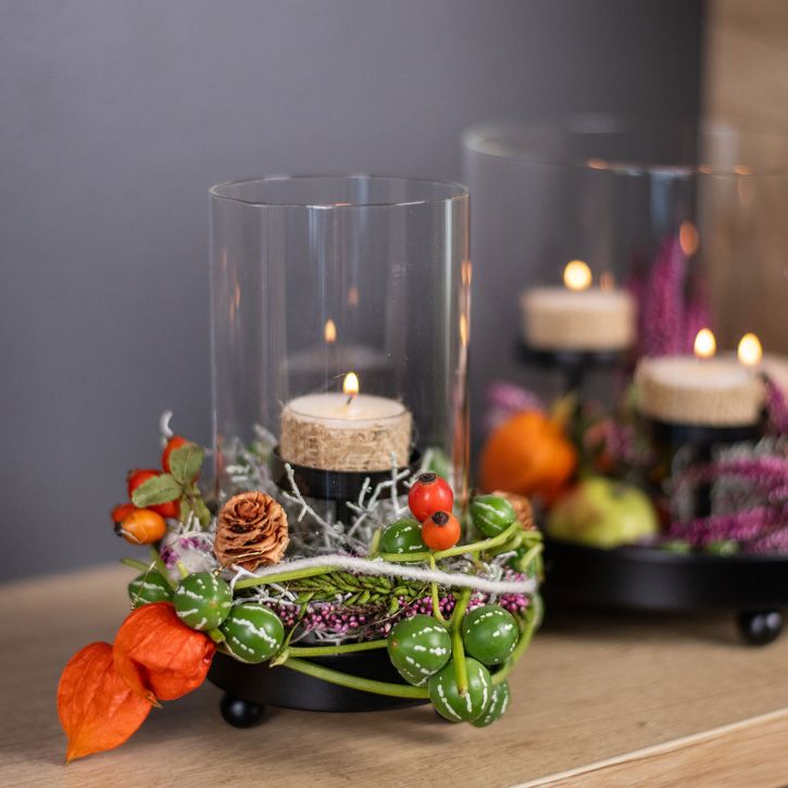 Lantern Glass Tealight Holder Metal Black H18cm