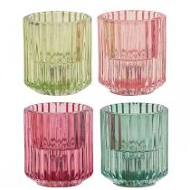 Product Lantern glass ribbed tealight holder Ø5.5cm H6cm 4pcs