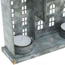 Product Row of houses, metal decoration for lighting, Advent decoration, silver lantern L52cm H20cm