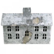 Product Lantern house metal, decoration for Christmas, shabby chic, white washed, antique look H12.5cm L17.5cm